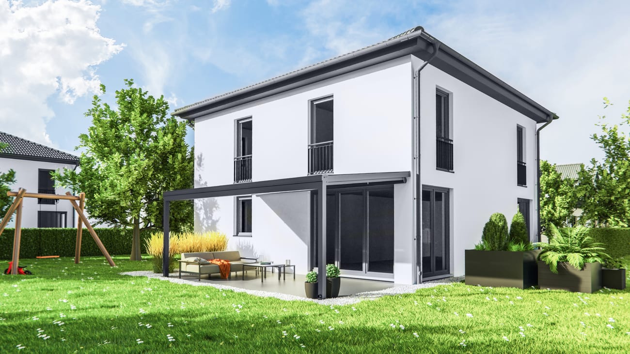 Aluminium-Terrassenüberdachung mit Glasdach in Anthrazit